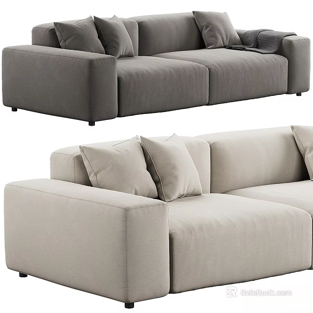Two Seater Sofa Gray and Beige Modern Minimalist Design with Comfortable Cushions and Clean Lines 3d model 