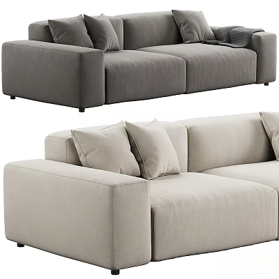 Two Seater Sofa Gray and Beige Modern Minimalist Design with Comfortable Cushions and Clean Lines 3d model