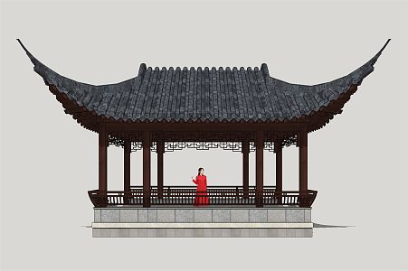 Chinese-style pavilion garden waterside pavilion 3d model