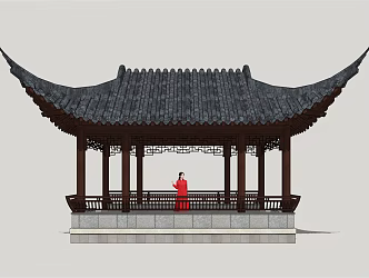 Chinese-style pavilion garden waterside pavilion 3d model