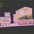 Cartoon Scenery With Yellow And Orange Buildings Street Windows And Signboard