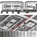 Suspended Ceiling Structure with Metal Pipes Vents and Industrial Framework Details
