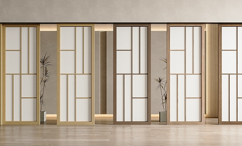 Japanese-style log-style sliding door Japanese-style sliding door log-style sliding door grille door and paper sliding door Japanese-style sliding door 3d model