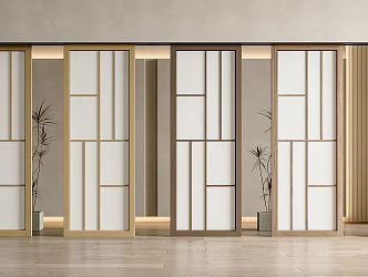 Japanese-style log-style sliding door Japanese-style sliding door log-style sliding door grille door and paper sliding door Japanese-style sliding door 3d model