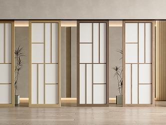 Japanese-style log-style sliding door Japanese-style sliding door log-style sliding door grille door and paper sliding door Japanese-style sliding door 3d model