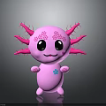 Cute Pink Animal Figure With Big Eyes Smiling Face And Pink Tentacles Blue Flower