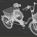 Black Utility Tricycle With Dual Wire Baskets And Spoked Wheels Design