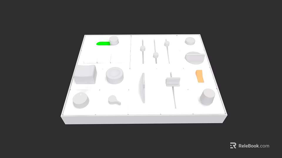 Electronic Components Arranged On White Square Tray With Various Shapes And Sizes 3d model 