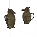 Vintage Metal Penguin Shaped Decorative Ornament Set With Handles And Textured Design