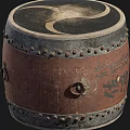 Traditional Musical Instrument Wooden Drum With Metal Rivets And Hand Painted Surface Patterns