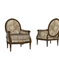 Vintage Style Armchair With Wooden Carved Frame And Floral Pattern Fabric Upholstery