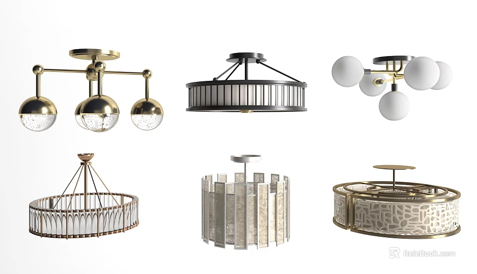 Modern Chandeliers With Various Designs Metal Frames And Glass Ball Elements 3d model
