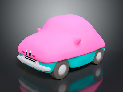 Pink And Blue Cute Toy Car With Playful Cartoon Design And Small Wheels 3d model
