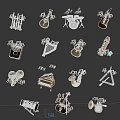 Musical Instruments and Art Supplies with Guitar Drum Harp Saxophone Piano Easel and Notes