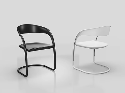 Modern Black and White Leisure Chairs With Curved Backrest and Unique Base Design 3d model