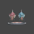Game Dragon Characters Red and Blue Fierce with Open Mouths on Poké Ball Platform