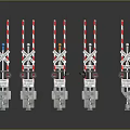 Multiple Railroad Crossing Signal Models With Striped Poles Mechanical Arms And Warning Lights