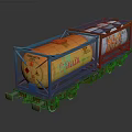 Vibrant Train Car Featuring Orange Tank Red Container Blue Frame And Wheels 3d model