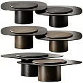 Modern Coffee Table Designs With Wooden Black Cylindrical Bases And Round Tops