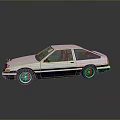 White Classic Two Door Sports Car With Black Stripes And Reflective Surface