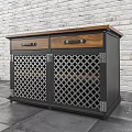 Entryway Cabinet Sideboard With Two Drawers Lattice Doors Wooden Top And Metal Frame