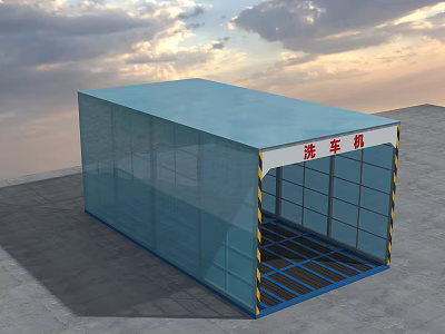 Car Wash Shed With Blue Roof Transparent Walls And Concrete Floor Structure 3d model