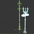 Vintage Outdoor Decorative Lamp Posts With Glass Shades And Flower Baskets