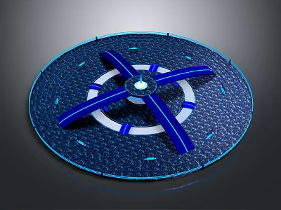 Cartoon Scene Round Blue Structure With White Ring Blue Blades Textured Surface And Glowing Center 3d model