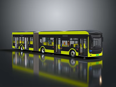 Yellow Modern Articulated Bus With Large Windows And Interior Seats Exterior Design 3d model