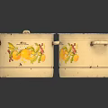 Vintage Enamel Cooking Pots With Yellow Fruit Patterns And Handles