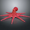 Pink Octopus With Long Tentacles In 3D Rendering On Gray Background