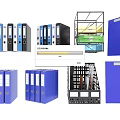 Blue and Black Office Folders Organized with Storage Racks and File Holders