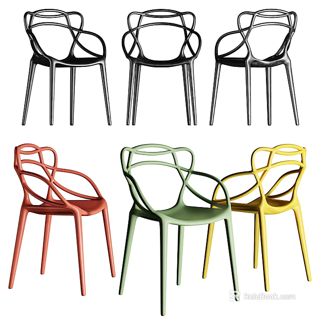 Colorful Modern Leisure Chairs With Curved Armrests And Stylish Leg Design 3d model 