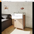 Modern Wooden Bedside Table With Metal Frame Glass Top Lamp And Storage Cabinet