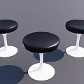 Three Modern Black Round Seat Stools With White Base Minimalist Design 3d model