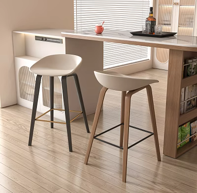 Modern Kitchen Bar Stools With White Seats Black And Wooden Legs Sleek Design 3d model