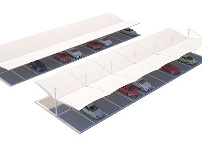 Carport Sunshade Shelter For Outdoor Parking Lot With Multiple Cars And White Canopy 3d model