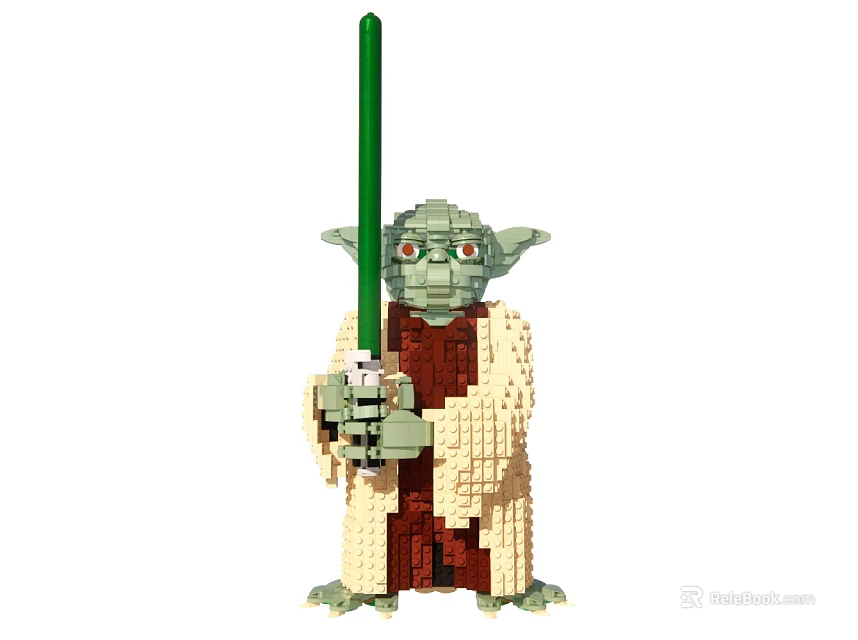 Detailed Lego Yoda Building Blocks Character Figure Holding Green Lightsaber 3d model 