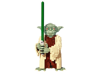 Detailed Lego Yoda Building Blocks Character Figure Holding Green Lightsaber 3d model