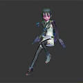 Game Movie Character With Blue Purple Hair Green Eyes Tech Outfit And Dynamic Action Pose