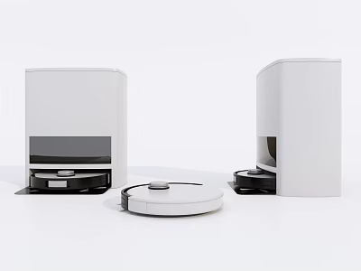 Modern White Upright Daily Electrical Appliances And Round Robotic Vacuum Cleaner 3d model