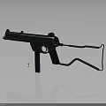 Black Submachine Gun With Foldable Stock And Bullets On Gray Background 3d model