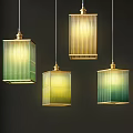 Modern Decorative Pendant Lights With Green Yellow Striped Design And Golden Frame