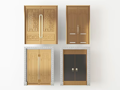 Elegant Double Doors With Ornate Carvings Stylish Handles And Diverse Finishes 3d model