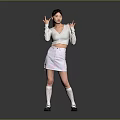 Stylish White Top And Short Skirt Outfit With White Long Socks And Black Shoes