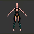 Game Movie Character 3D Model With Bald Head Green Yellow Tight Fitting Outfit