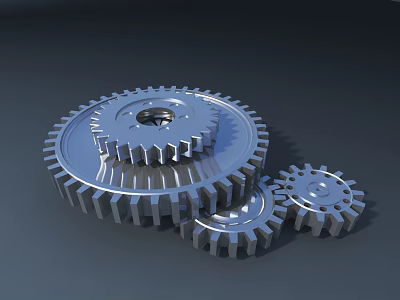 Road Infrastructure Components Displaying Silver Metal Gears of Different Sizes Stacked Together 3d model