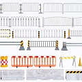 Different Types of Metal Fences and Temporary Traffic Barriers with Road Cones