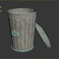 Industrial Style Metal Trash Can With Ribbed Design Handle And Open Lid