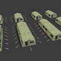 Multiple Green Military Tents In Canvas Material With Ropes And Frames